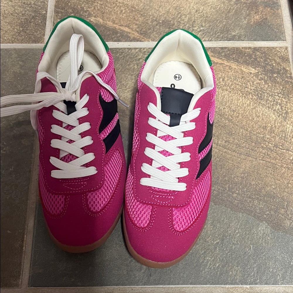 Women's Magenta Mesh Sneakers with Black Accent - Unbranded